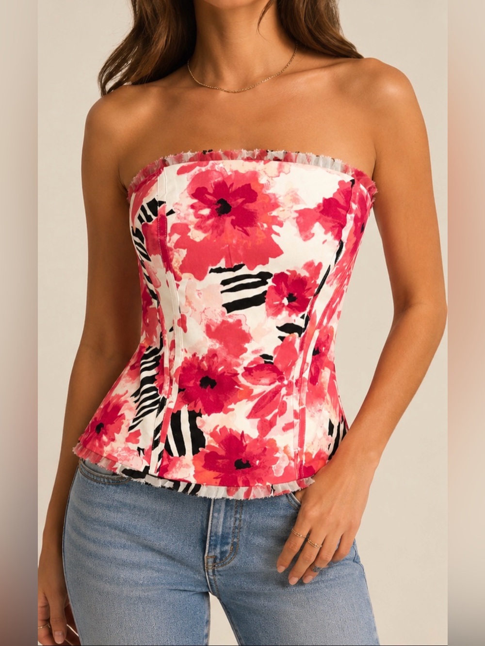 White House Black Market Strapless Floral Corset Bustier Top Size 4. - Picture 1 of 9